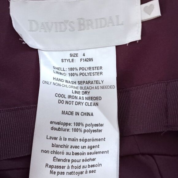DAVID'S BRIDAL EGGPLANT STRAPLESS GOWN W/RHINESTONES SZ.4 EUC - Picture 8 of 8